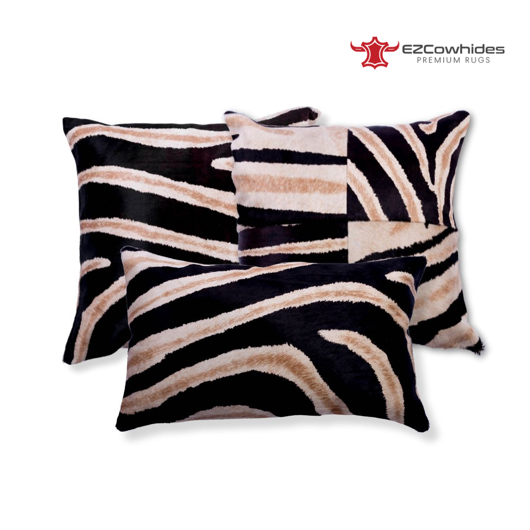 3 Pieces Ecco Zebra Brazilian Cowhide Pillow 