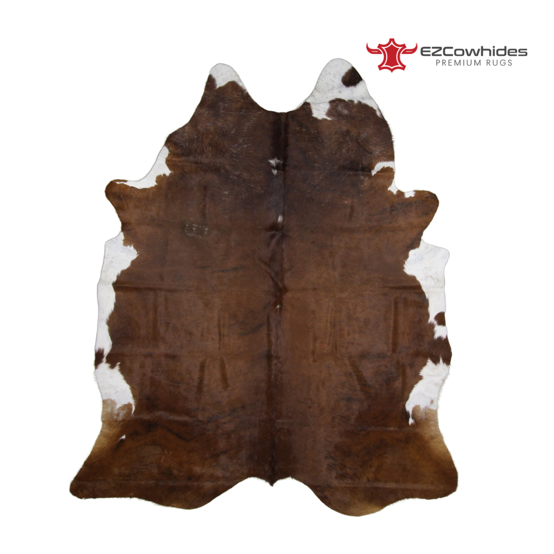 Traditional Brown and White Brazilian Cowhide Rug 