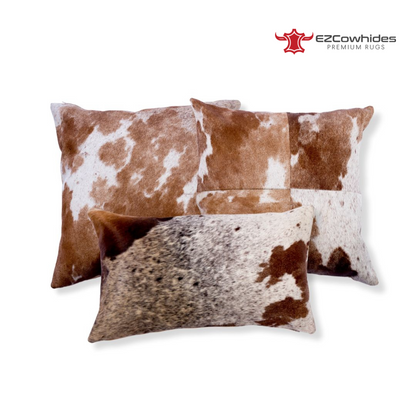 3 Pieces Brown &amp; White Brazilian Cowhide Pillow 