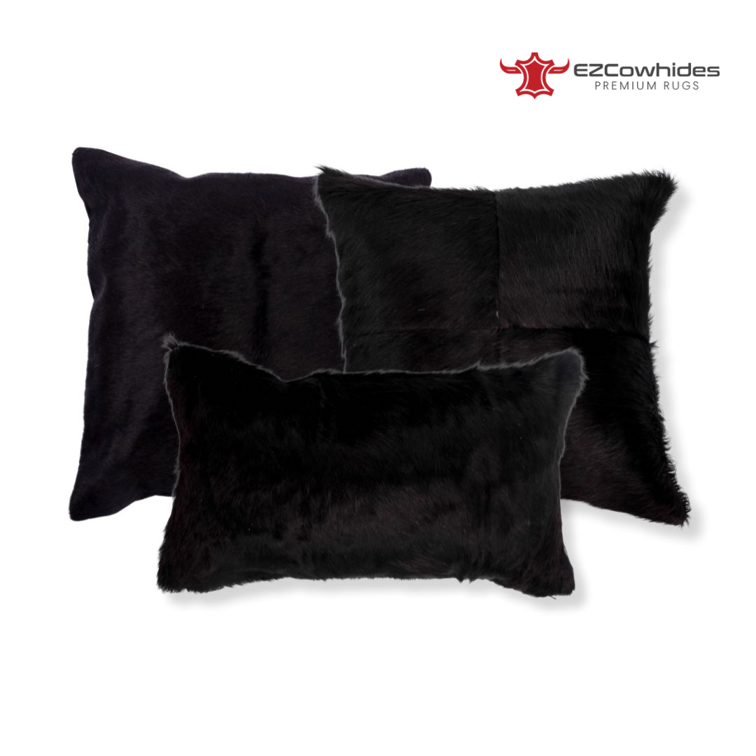 3 Pieces Black Brazilian Cowhide Pillow 