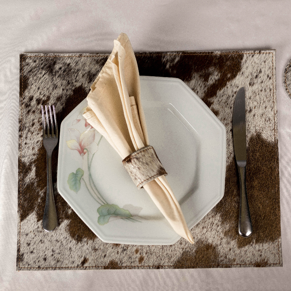 Brown &amp; White Brazilian Cowhide Placemats (Set of 6)